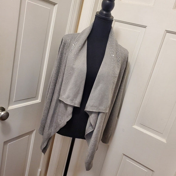 NWT DKNY Gray With Sequin Cascading Open Front Cardigan size xs/small - Picture 1 of 11